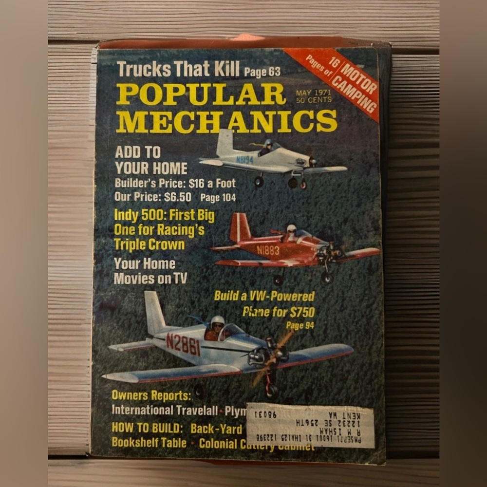Popular Mechanics Magazine May 1971 VW Powered Plane Indy 500 Preview